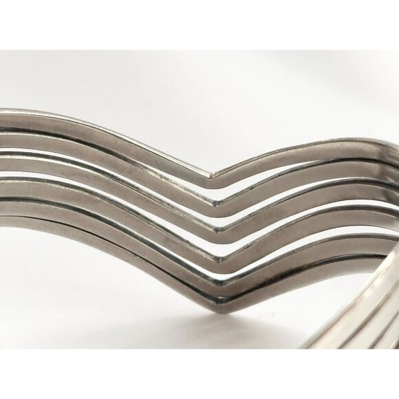 Chevron Shaped Multi Sectioned Chunky Vintage Silver Toned Classic Cuff Bracelet - Picture 4 of 10